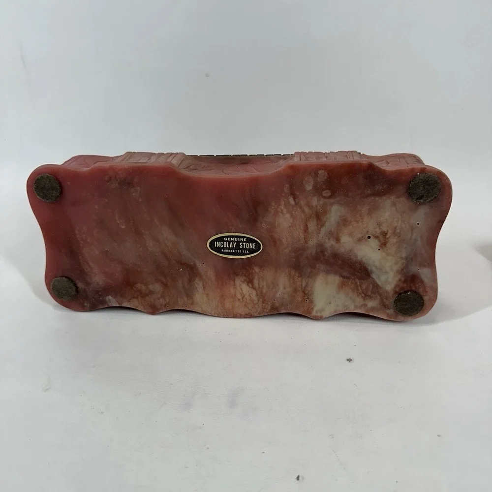 Vintage Genuine Pink Incolay Stone Handcrafted  Venus at Repose Jewelry Box